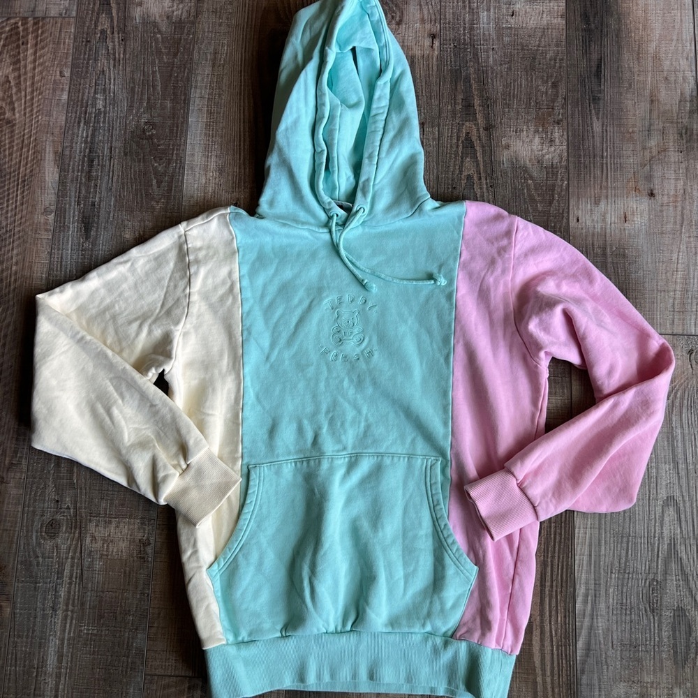 Teddy Fresh Colorblock Hoodie Mint Pink Cream Embroidered Logo Unisex - Picture 1 of 8